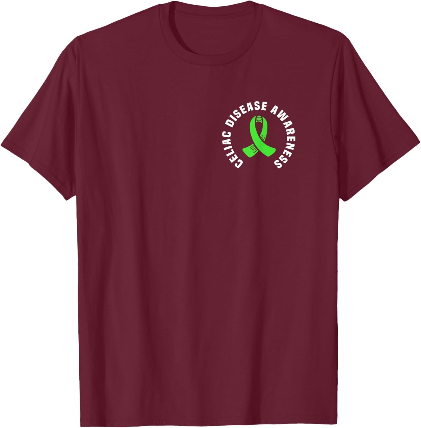 Celiac Disease Awareness Pocket Apparel With Green Ribbon T-Shirt - T-Shirt | Maroon