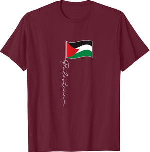 Palestine Signature Flag Pole - Patriotic Palestinian Flag T-Shirt - T-Shirt | Maroon