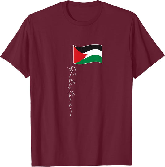 Palestine Signature Flag Pole - Patriotic Palestinian Flag T-Shirt - T-Shirt | Maroon