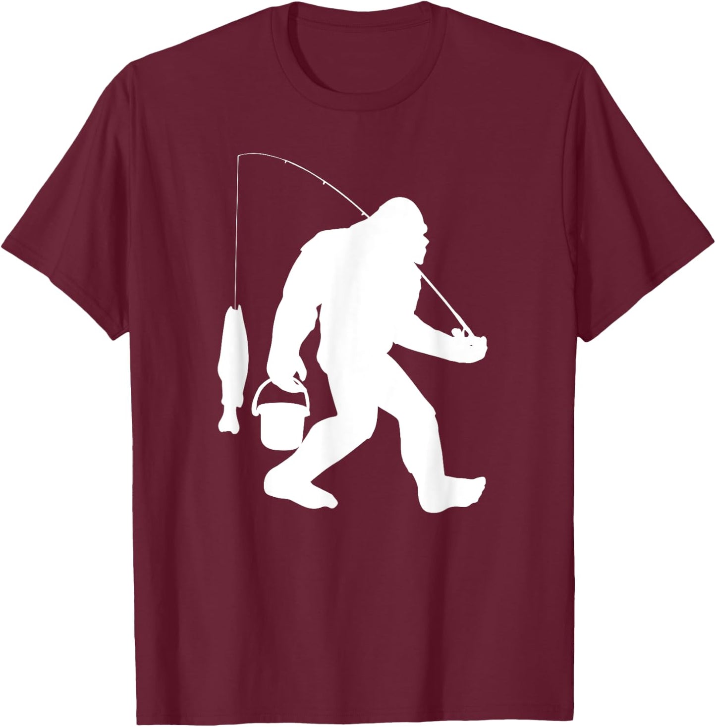 Bigfoot Fishing Shirt Funny Sasquatch and Fish T-Shirt - T-Shirt | Maroon