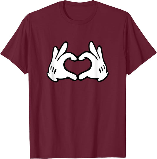 Heart Cartoon Hands Form A Heart T-Shirt - T-Shirt | Maroon