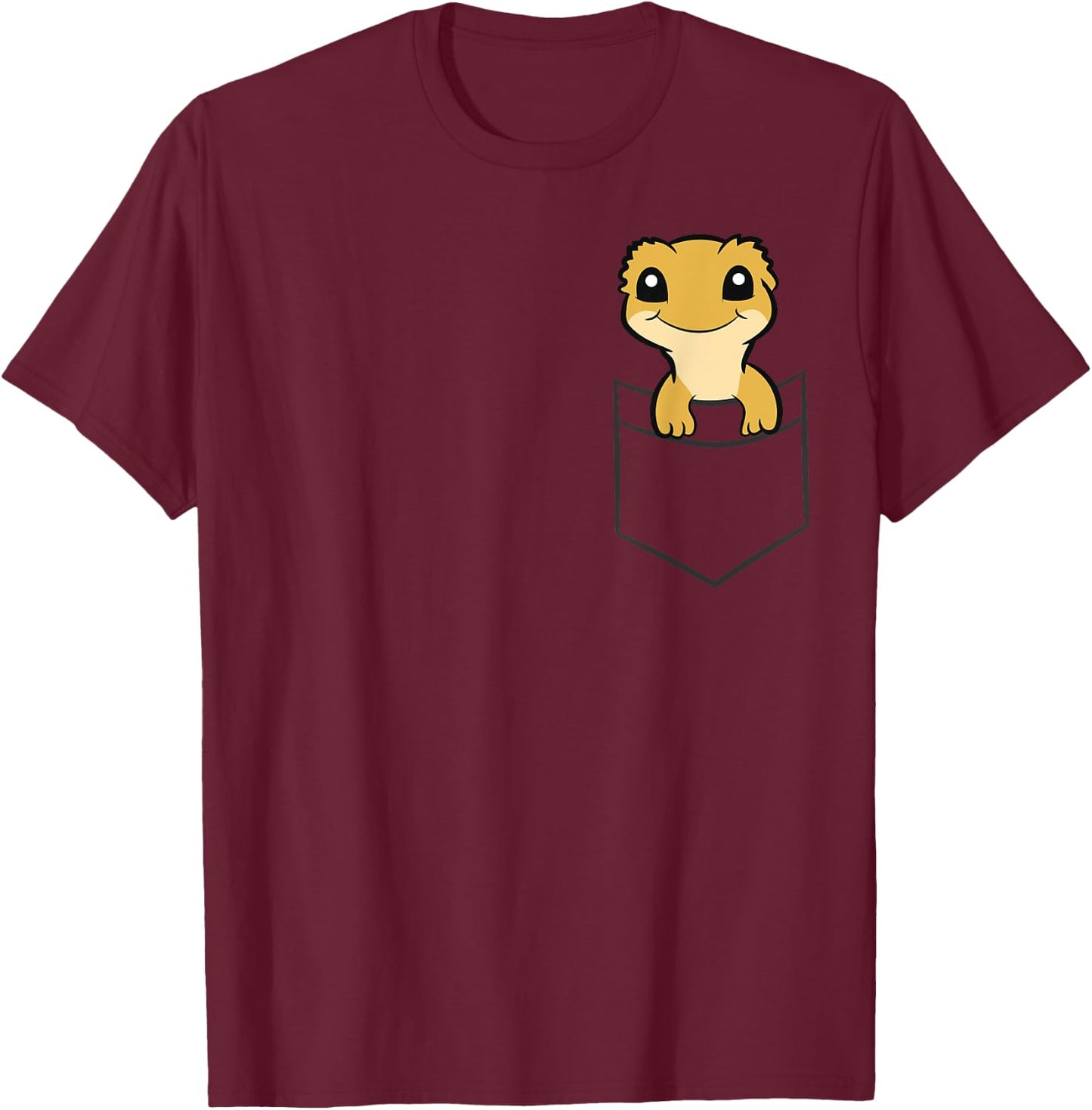 Crested Gecko In a Pocket Funny Pocket Crested Gecko T-Shirt - T-Shirt | Maroon
