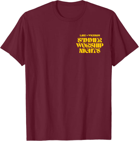 Summer Worship Nights Black '24 T-Shirt - T-Shirt | Maroon