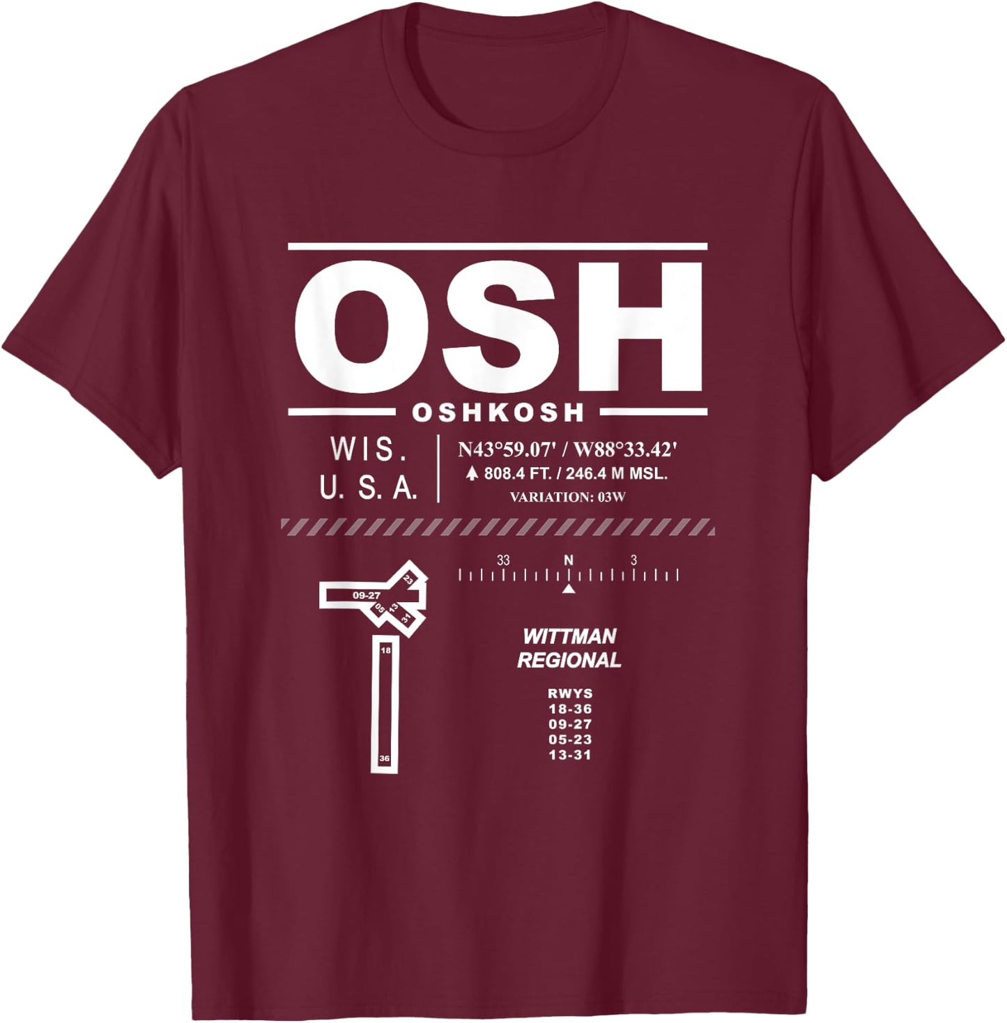 Wittman Regional Airport Oshkosh Wisconsin EAA OSH T-Shirt - T-Shirt | Maroon