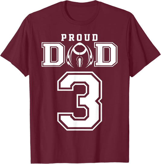 Custom Proud Football Dad Number 3 Personalized T-Shirt - T-Shirt | Maroon