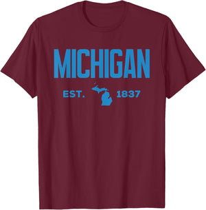 Michigan Retro Est Date Love Michigan Best State T-Shirt - T-Shirt | Maroon