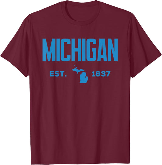 Michigan Retro Est Date Love Michigan Best State T-Shirt - T-Shirt | Maroon