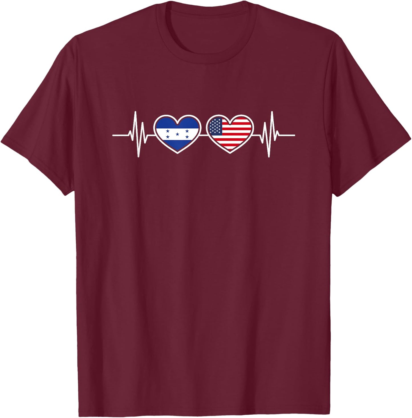 Honduras USA Heartbeat Honduran American Flag Honduras Flag Men T-Shirt - T-Shirt | Maroon