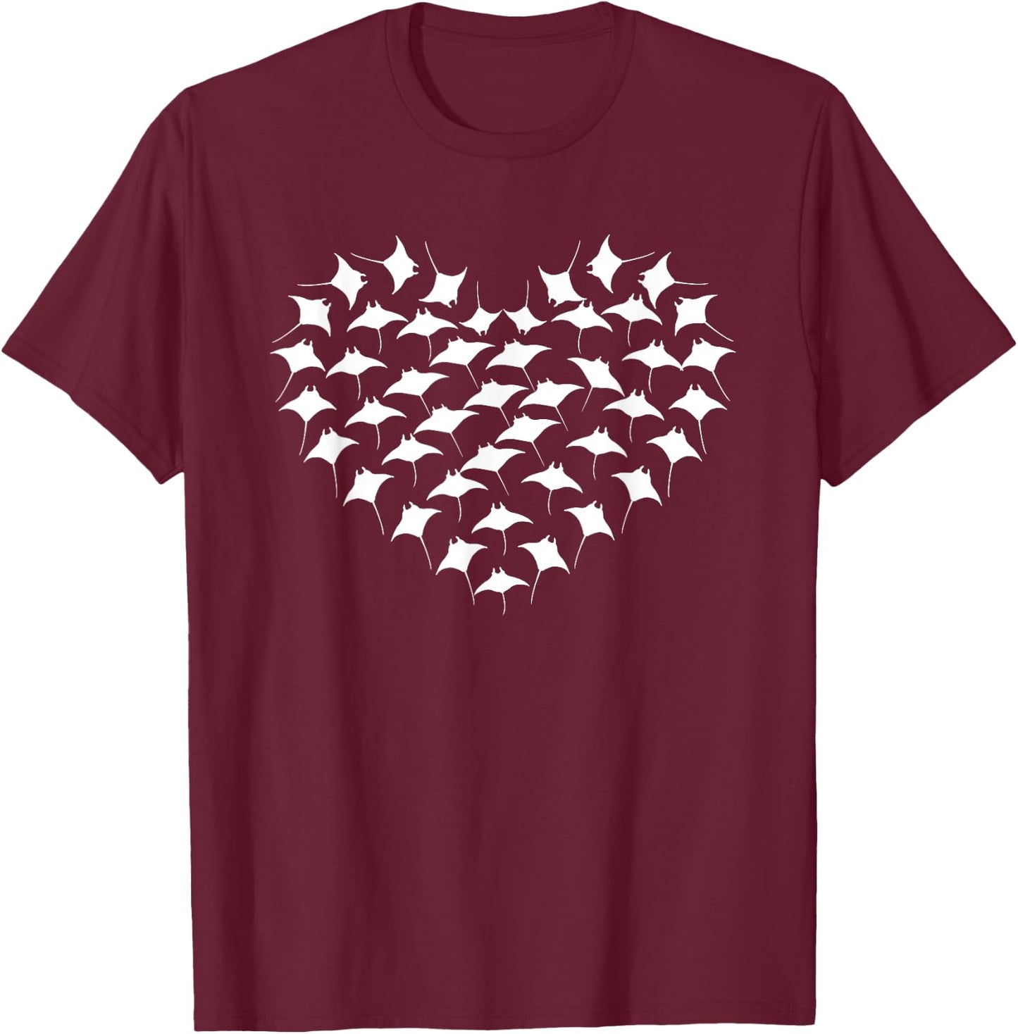 Great Stingrays Heart Design Ocean Diving Manta Ray T-Shirt - T-Shirt | Maroon