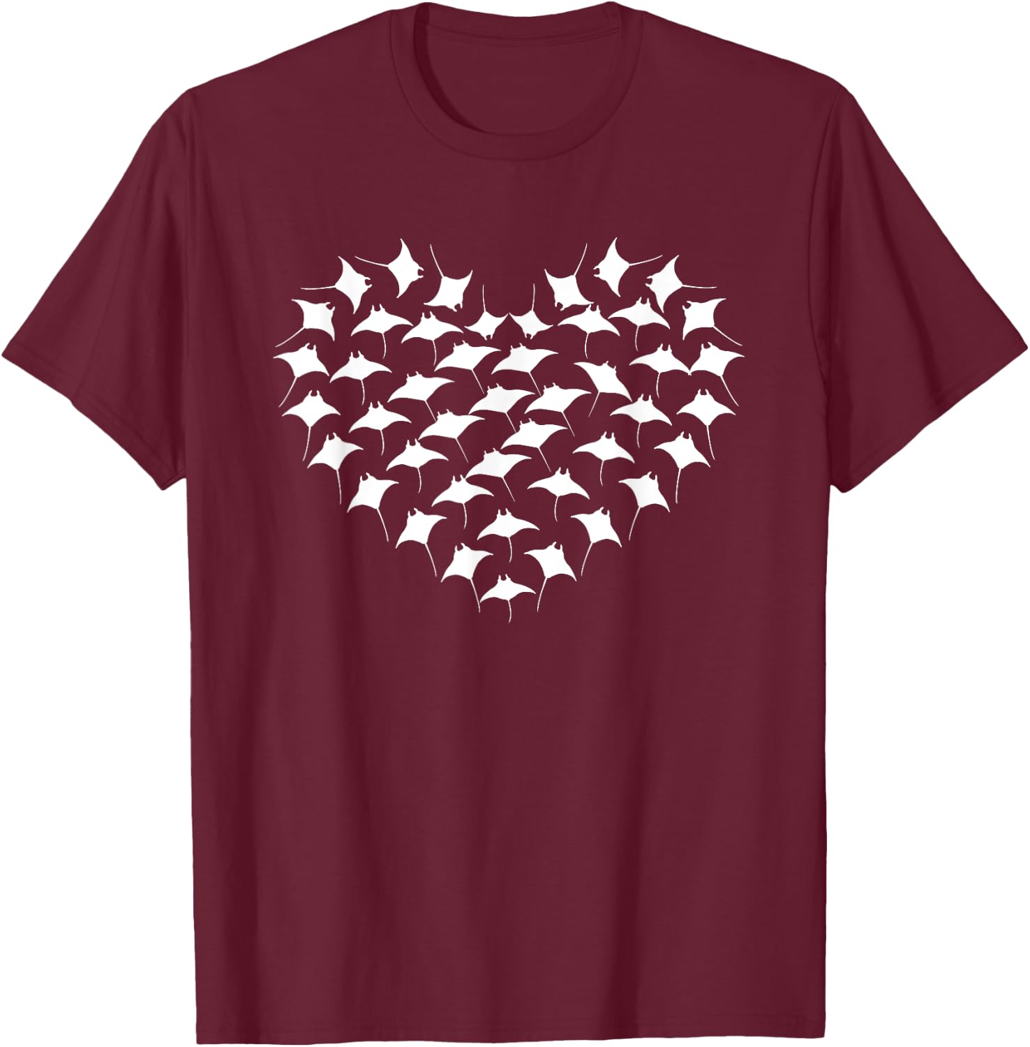 Great Stingrays Heart Design Ocean Diving Manta Ray T-Shirt - T-Shirt | Maroon