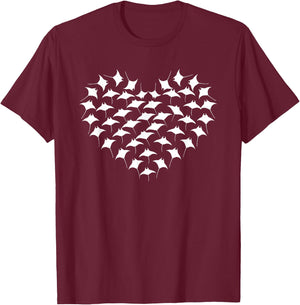 Great Stingrays Heart Design Ocean Diving Manta Ray T-Shirt - T-Shirt | Maroon