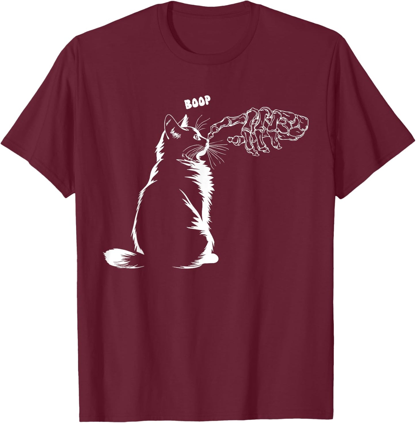 Black Cat Skeleton Hand Boop Halloween Pet Women Girls Kids T-Shirt - T-Shirt | Maroon