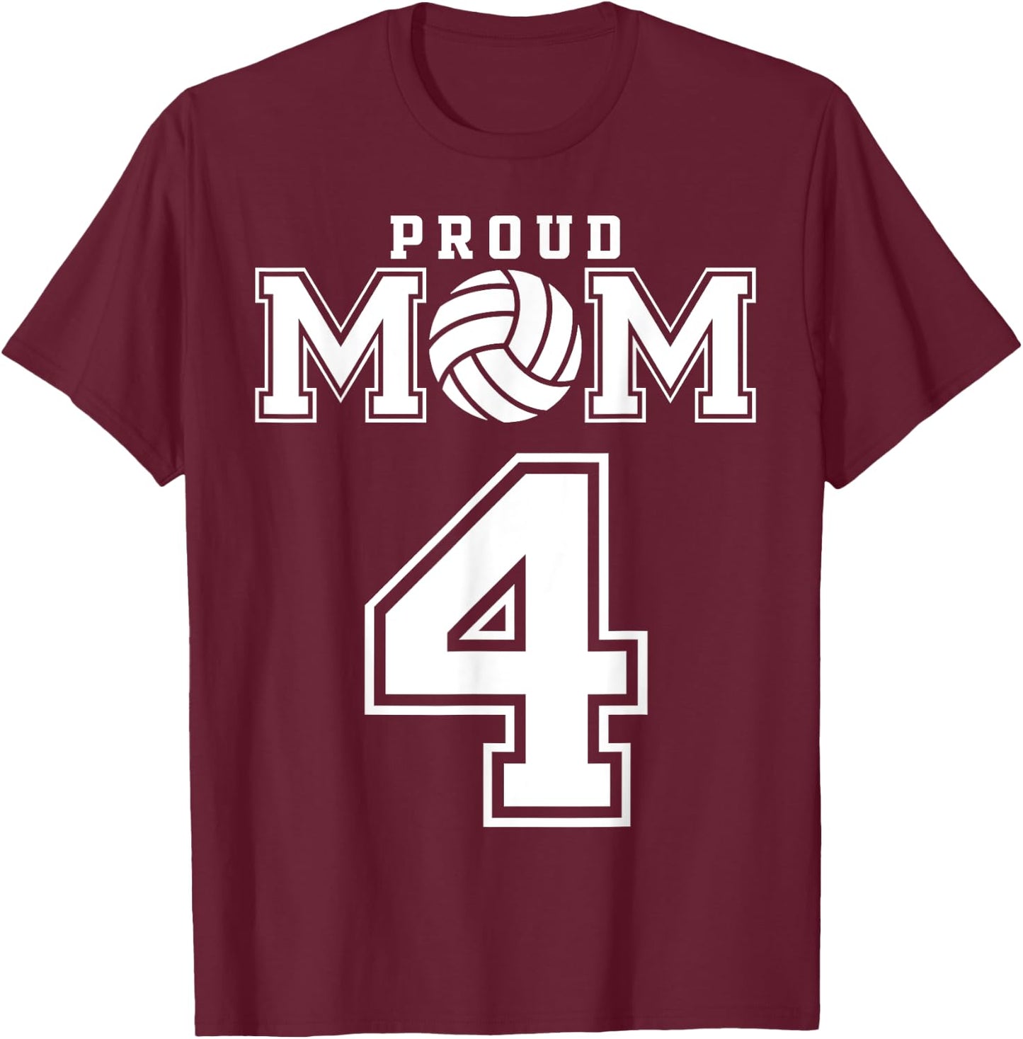 Custom Proud Volleyball Mom Number 4 Personalized Women T-Shirt - T-Shirt | Maroon