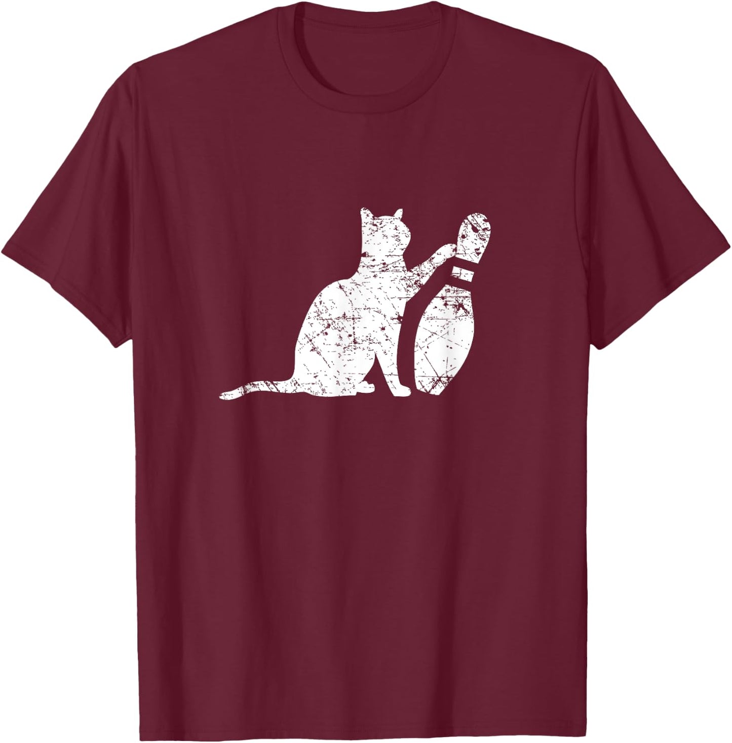 Ornery Alley Cat Tipping Bowling Pin Funny Team Gift T-Shirt - T-Shirt | Maroon