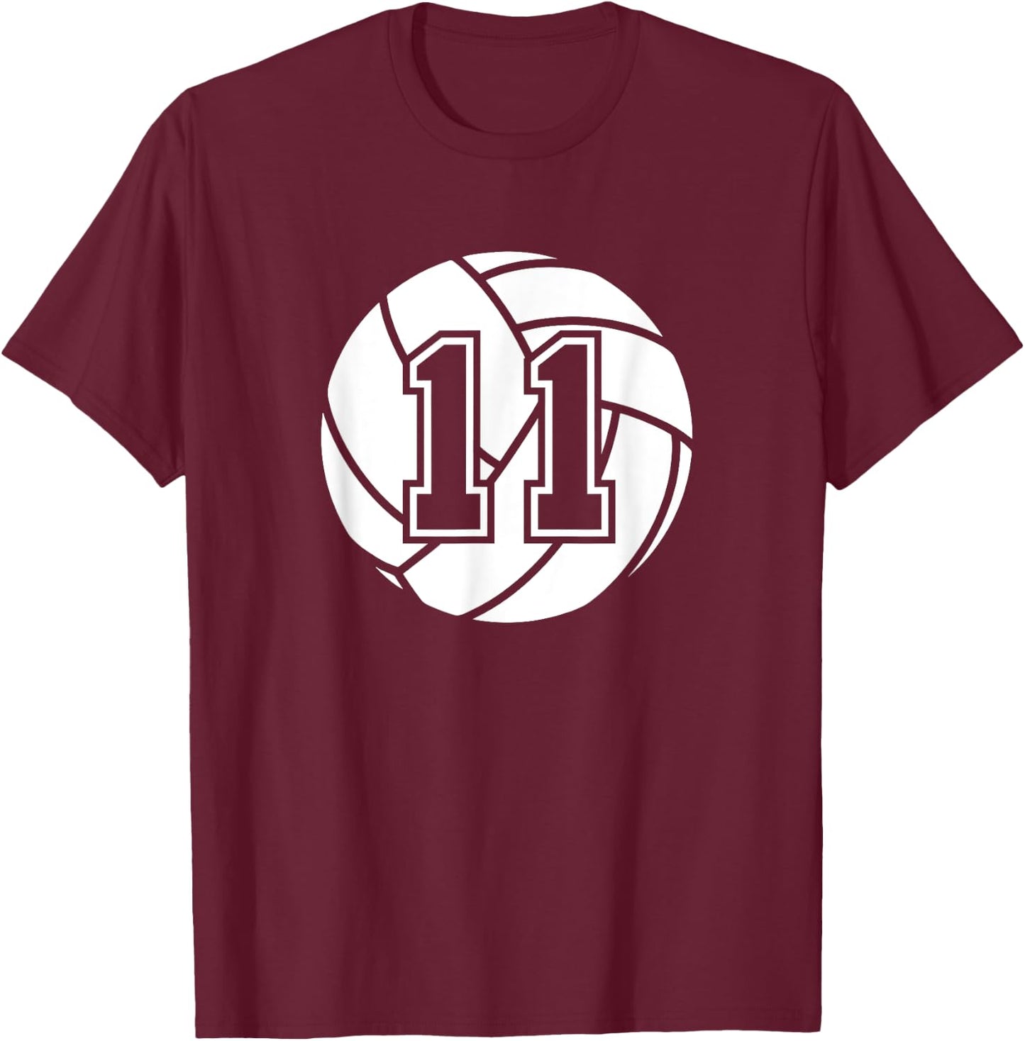 Volleyball Player #11 Volleyball Mom Dad Jersey Number 11 T-Shirt - T-Shirt | Maroon