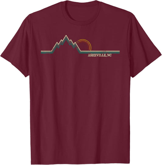 Retro Mountains Asheville, North Carolina Summer Hiking Men Women Girls Kids T-Shirt - T-Shirt | Maroon