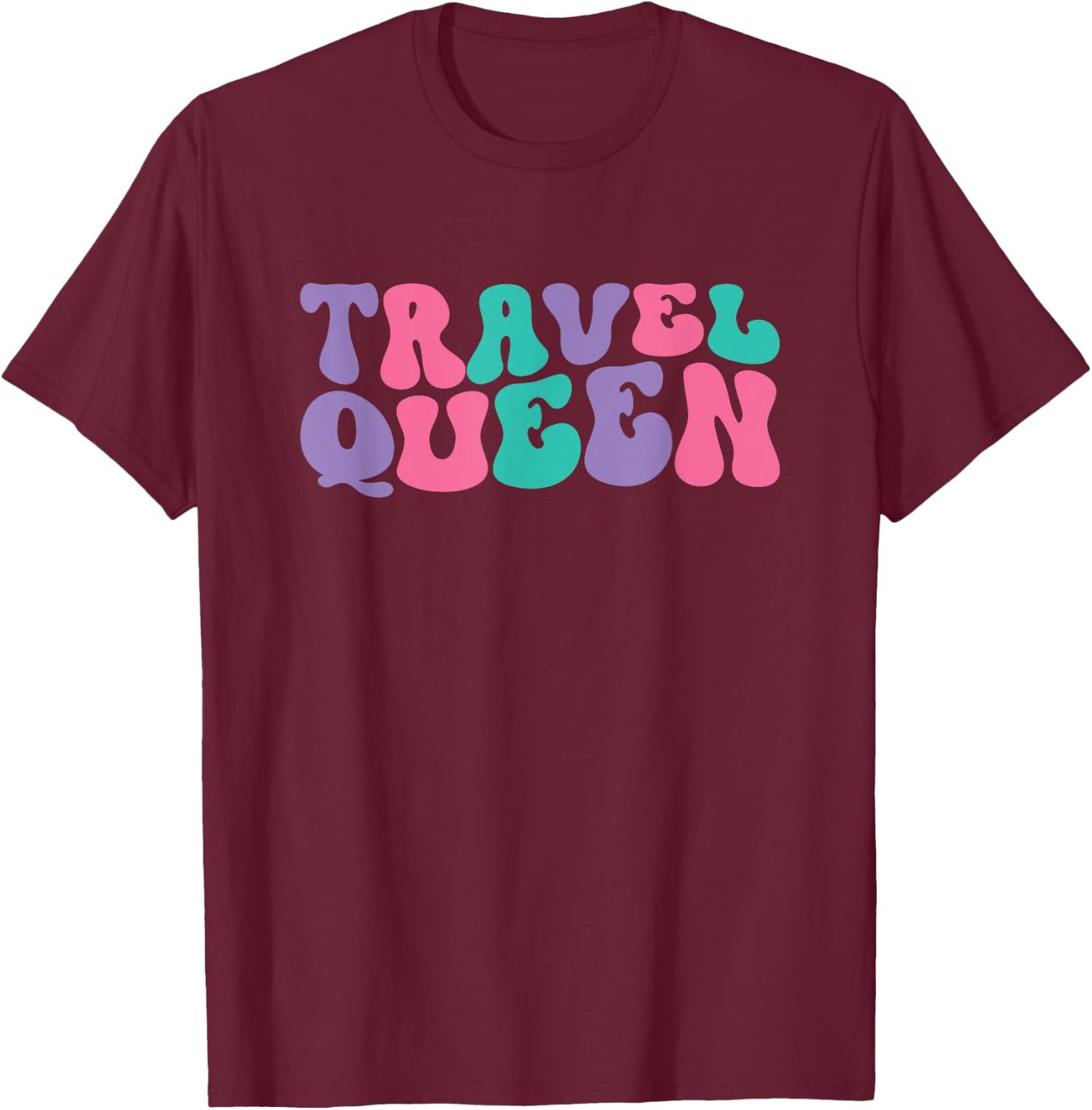Travel Queen Traveling Retro Vintage Wavy Groovy T-Shirt - T-Shirt | Maroon
