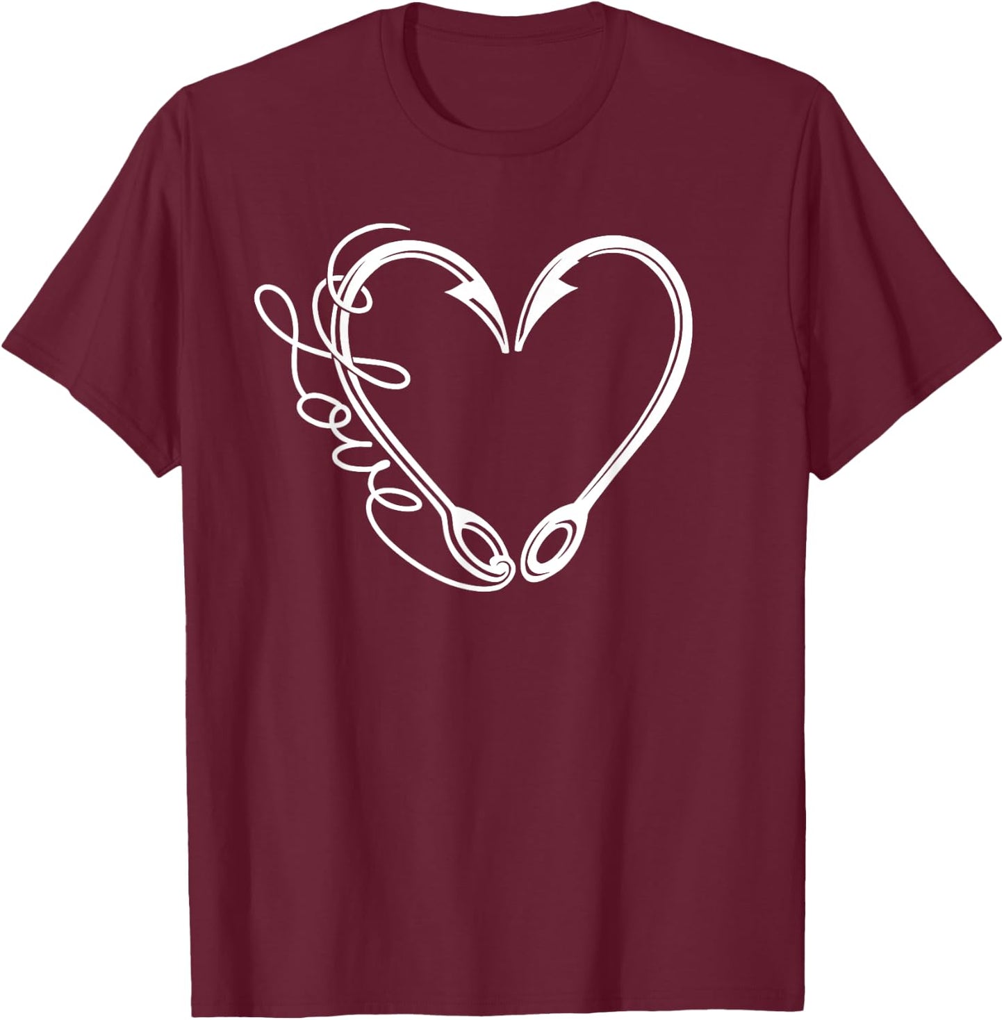 Love Fishing Heart Hooks Line Fisherman Women Men Boys Kids T-Shirt - T-Shirt | Maroon