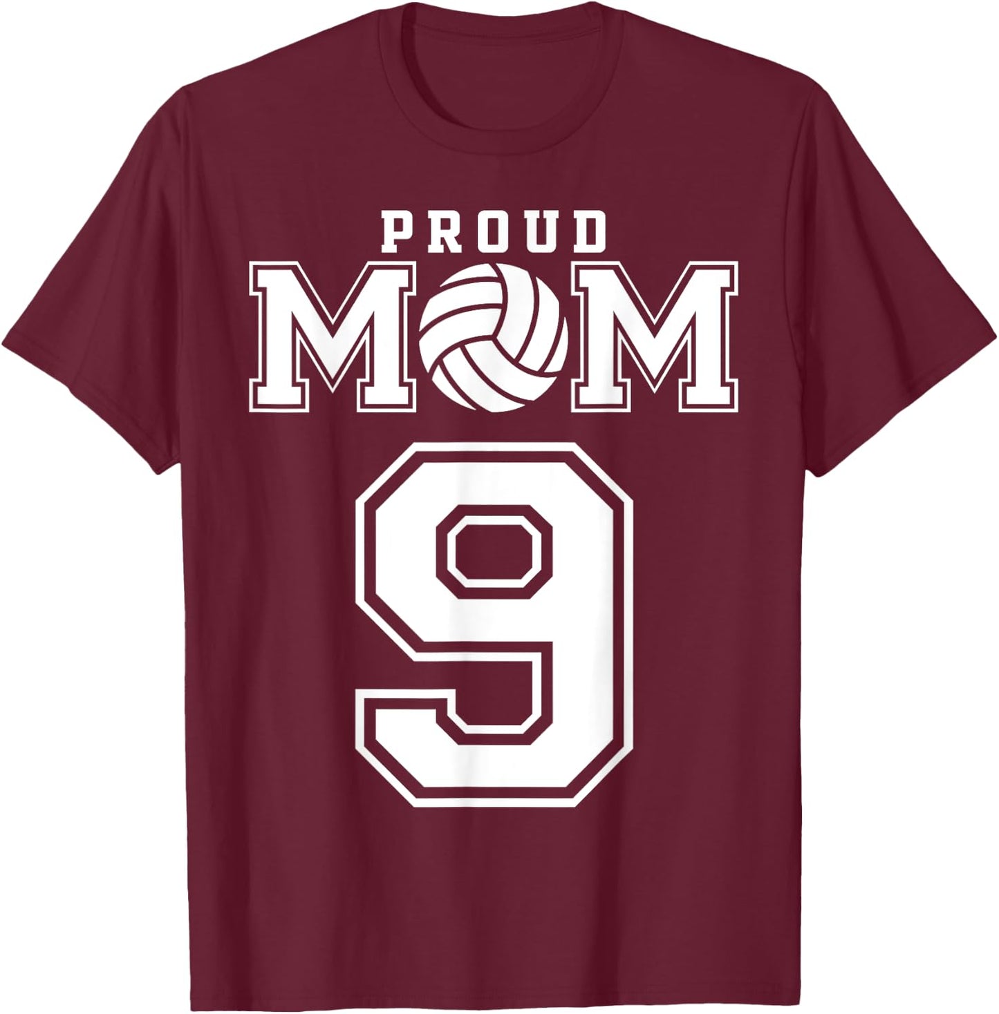 Custom Proud Volleyball Mom Number 9 Personalized Women T-Shirt - T-Shirt | Maroon