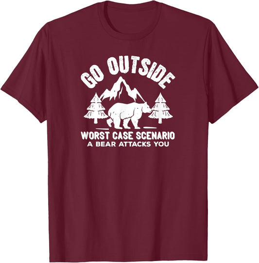Funny - Go Outside Worse Case Scenario A Bear Attacks T-Shirt - T-Shirt | Maroon