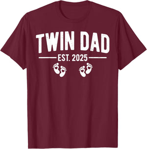 Twin Dad Est. 2025 Father of Twins New Daddy Father's Day T-Shirt - T-Shirt | Maroon