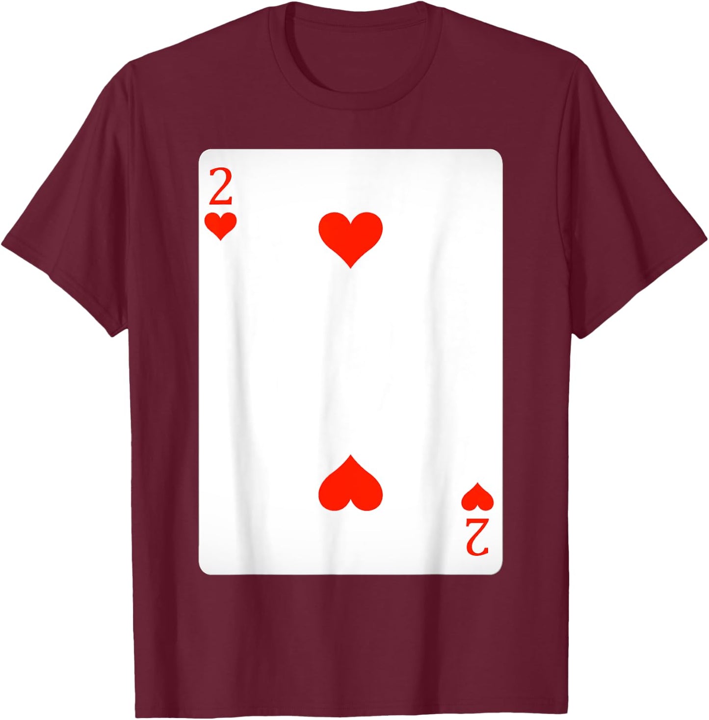 2 Two Of Hearts Playing Cards Shirt Easy Halloween Costume T-Shirt - T-Shirt | Maroon