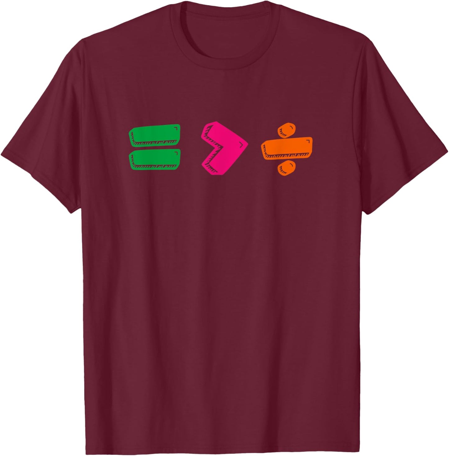 Tee4One Math Equal Greater Than Divide - Adults - Black - Small - Short Sleeve - Classic Fit - Modern - Fun - Exercise and Fitness - Casual - Cotton, Polyester T-Shirt - T-Shirt | Maroon