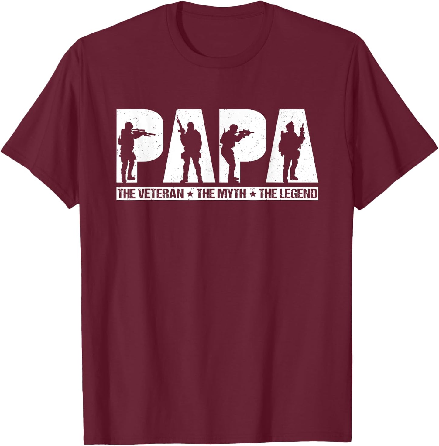 Papa Veteran The Myth The Legend Fathers Day Grandpa T-Shirt - T-Shirt | Maroon