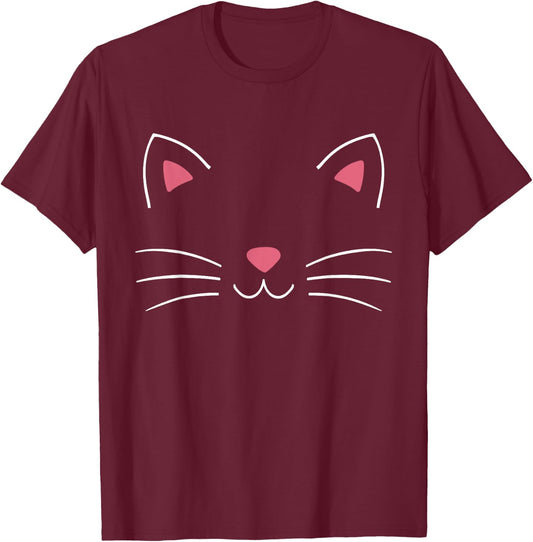Funny Lazy Easy cat face Costume for DIY Halloween Party T-Shirt - T-Shirt | Maroon