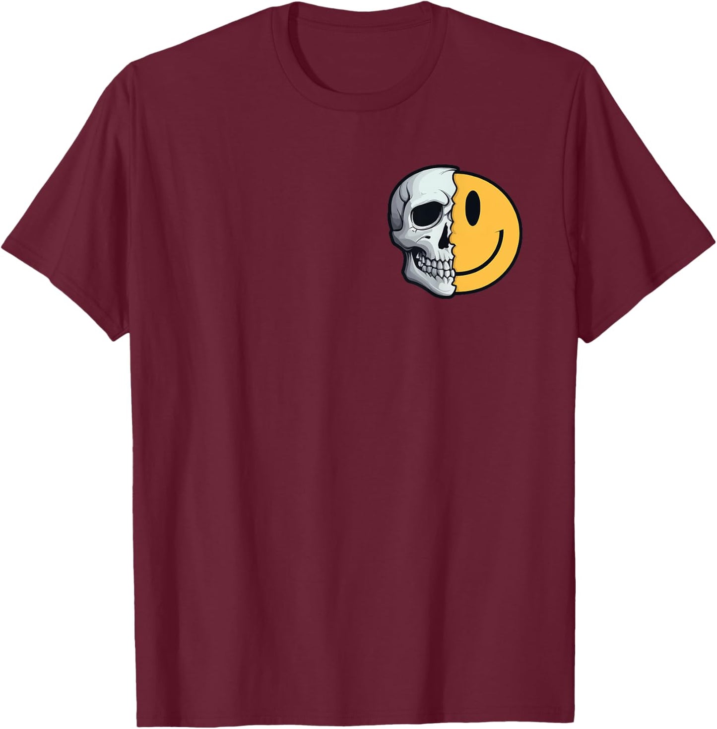 Half Skull Smile Face Rave Skeleton 70s 80s 90s Tattoo T-Shirt - T-Shirt | Maroon