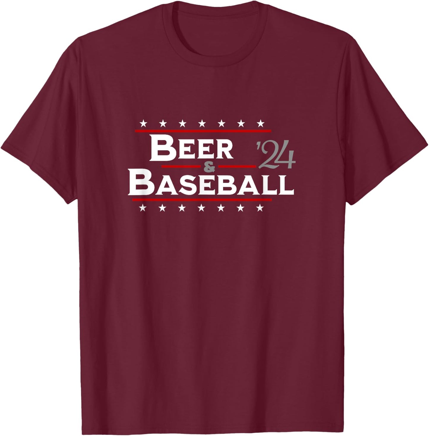 Beer and Baseball Men Women Funny Political 2024 Election T-Shirt - T-Shirt | Maroon