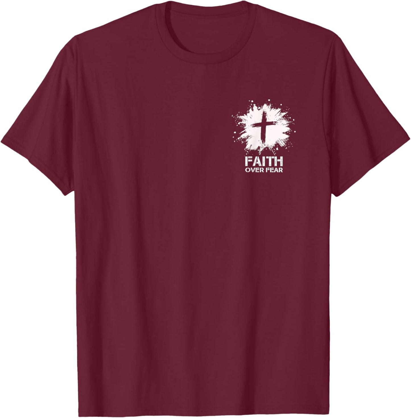 Faith Over Fear Small Cross Christian Minimalist Religious T-Shirt - T-Shirt | Maroon