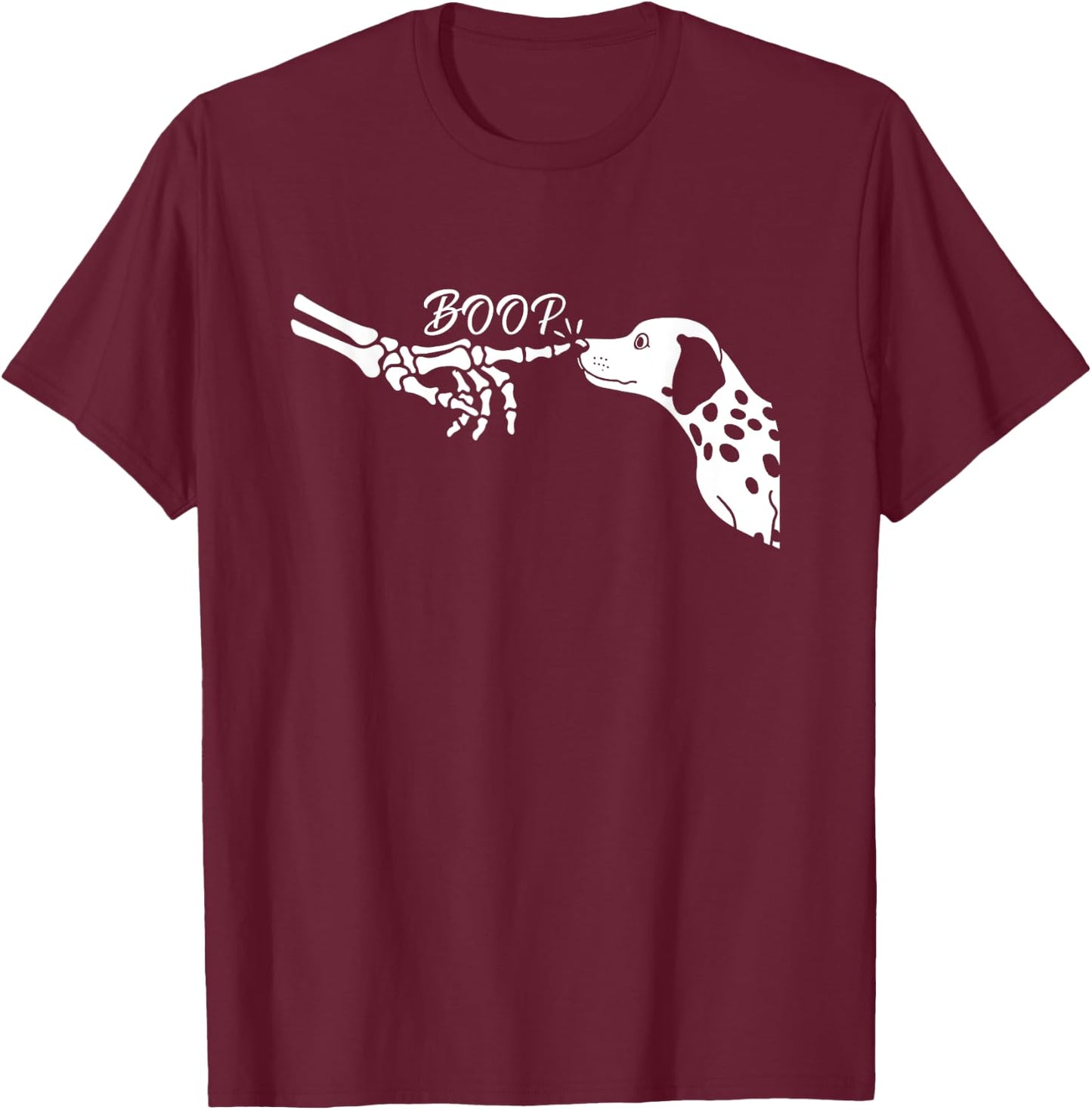Dalmatian Skeleton Hand Boop Halloween Pet Women Girls Kids T-Shirt - T-Shirt | Maroon