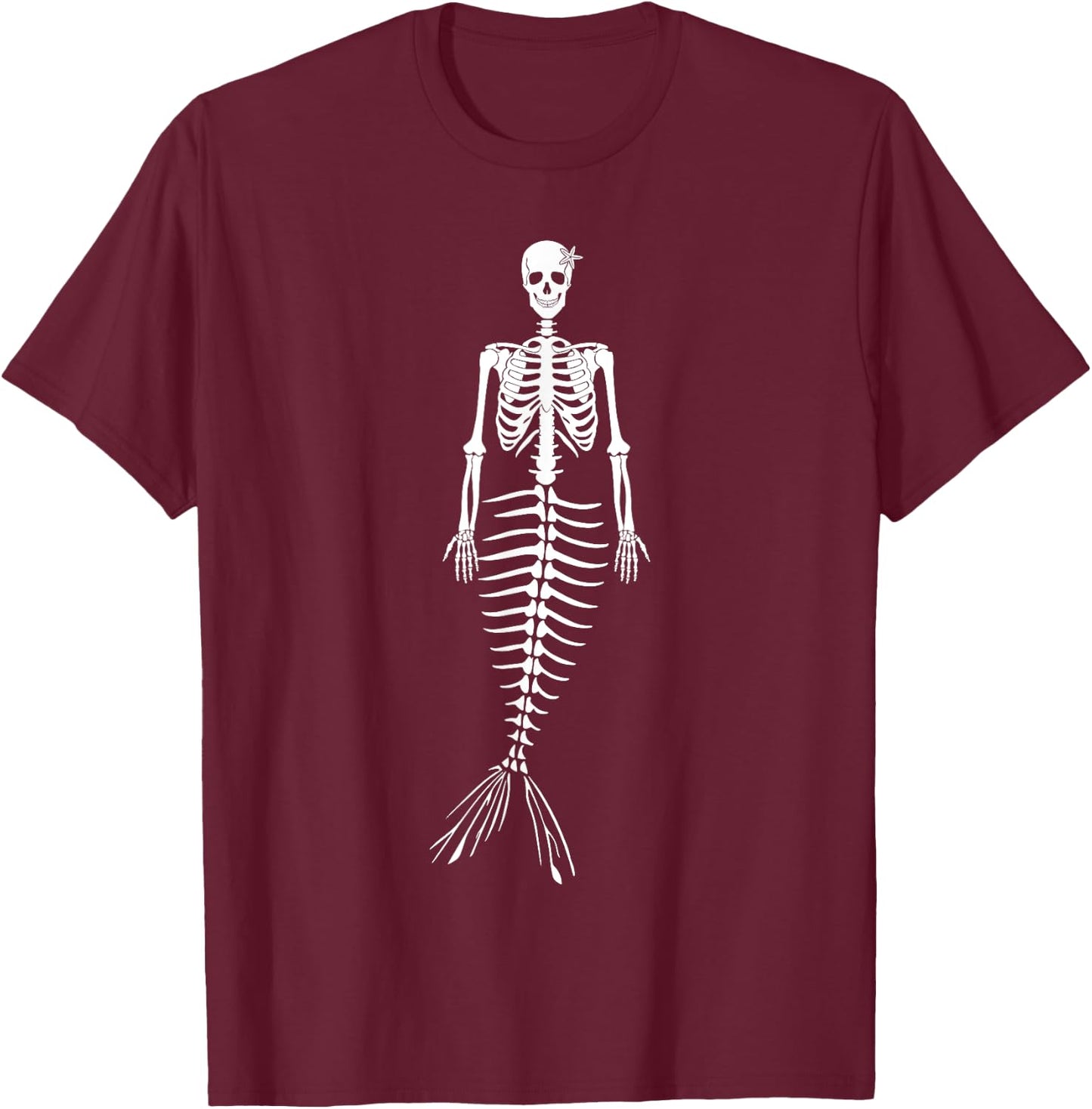 Halloween Skeletal Mermaid Skeleton Gothic Men Women Kids T-Shirt - T-Shirt | Maroon