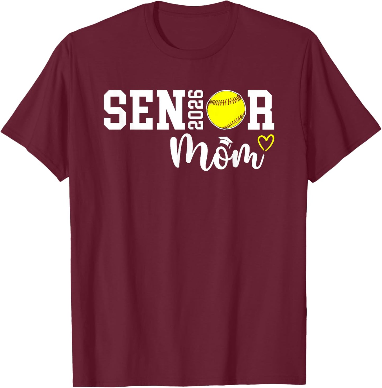 Proud Softball Senior Mom 2026 Softball Player Senior Mama T-Shirt - T-Shirt | Maroon