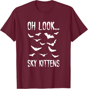 Oh Look Sky Kittens Bats Clothes Men Women Funny Halloween T-Shirt - T-Shirt | Maroon