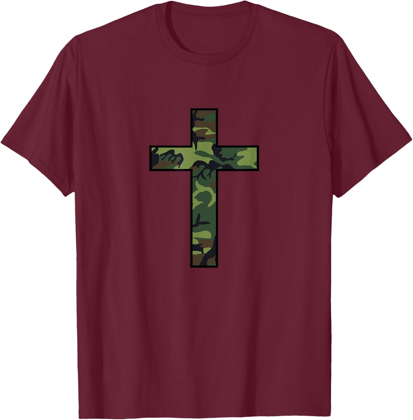 Camo Cross Christian T-Shirt - T-Shirt | Maroon