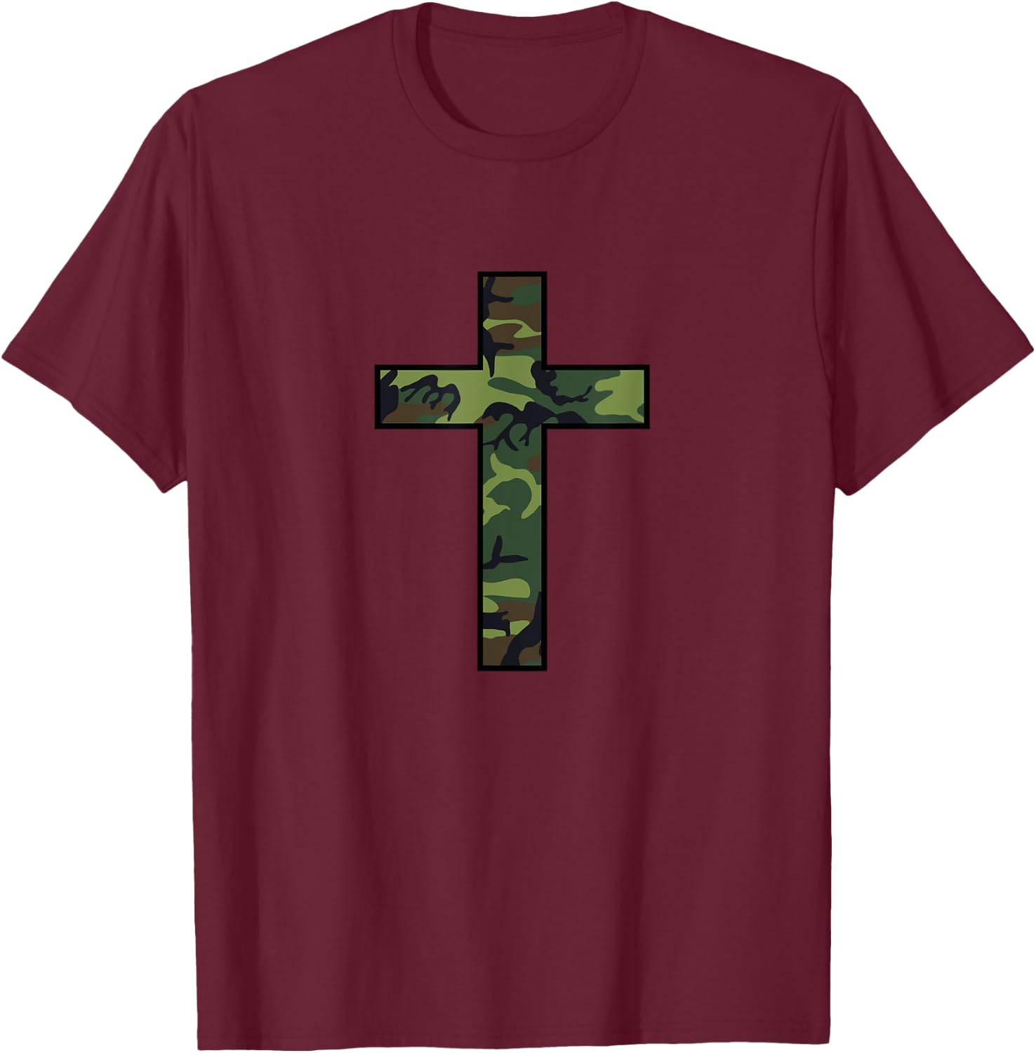 Camo Cross Christian T-Shirt - T-Shirt | Maroon
