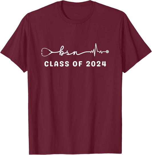 BSN Bachelor of Nursing Graduation Class of 2024 Graduate T-Shirt - T-Shirt | Maroon