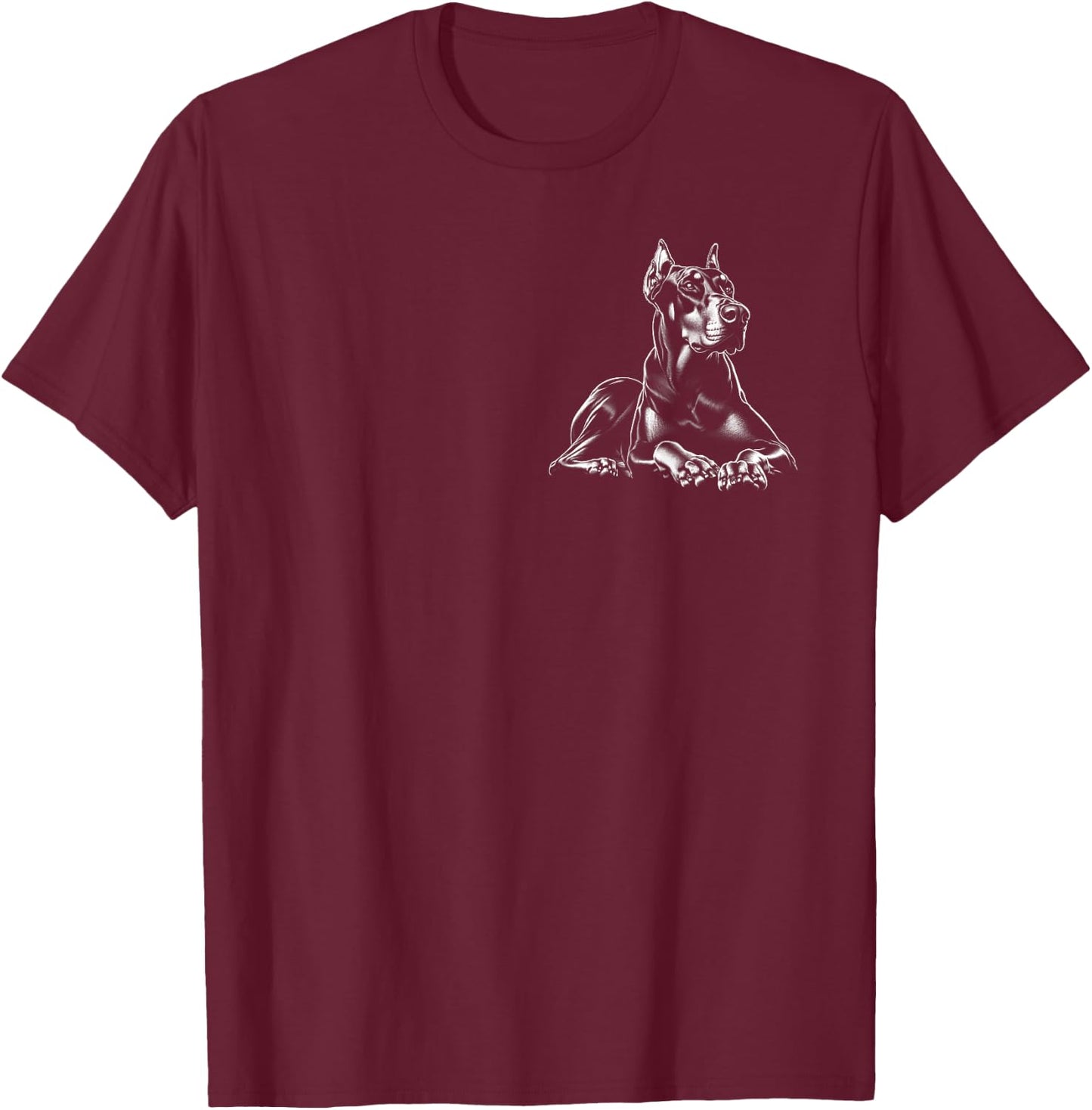 Proud Doberman in Lying Pose on Chest T-Shirt - T-Shirt | Maroon