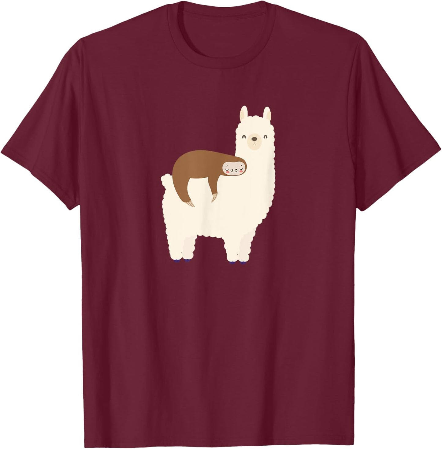 Lazy Sloth Riding Llama Funny Graphic for Girls T-Shirt - T-Shirt | Maroon
