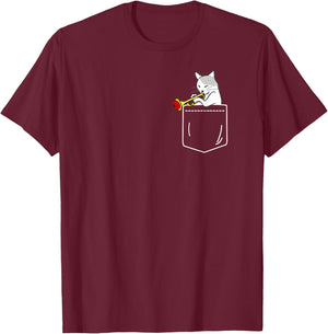 Cat Playing Trumpet in Pocket Jazz Lover Shirt T-Shirt - T-Shirt | Maroon