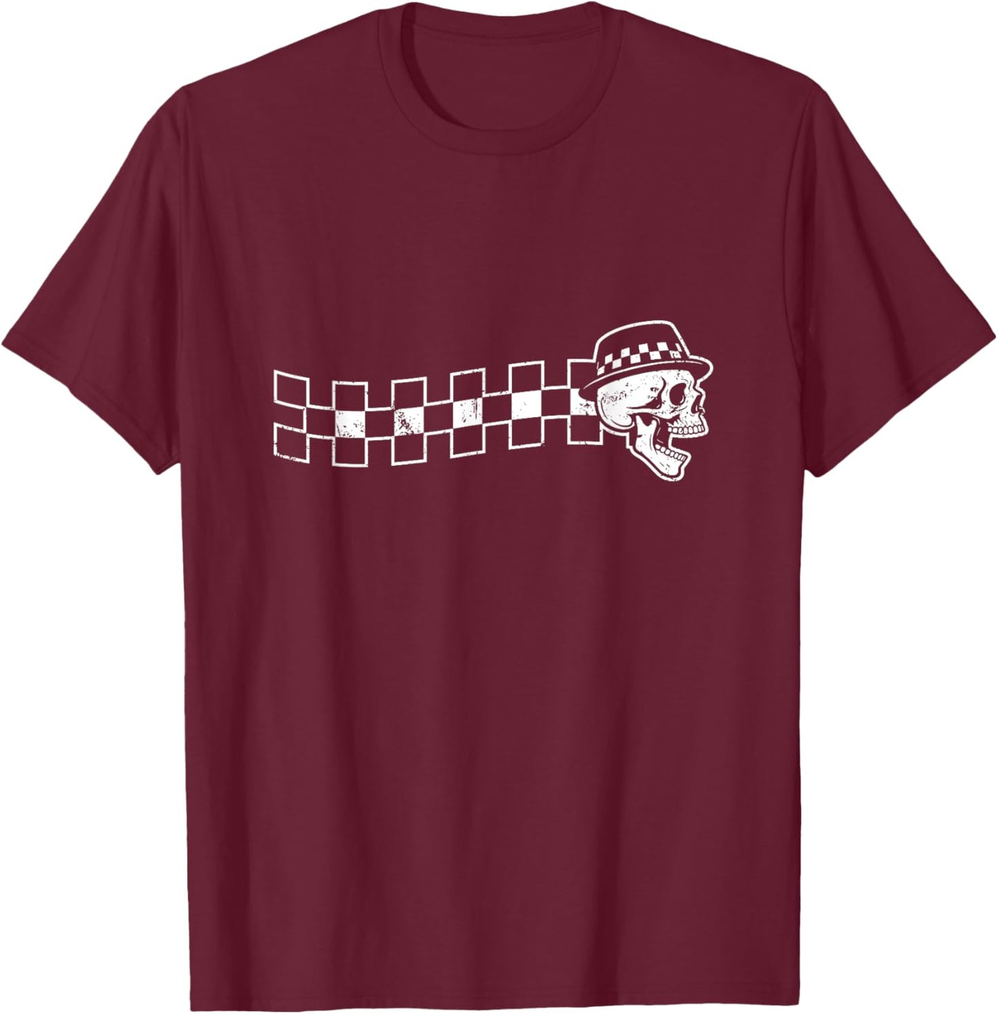 Checker Wave Head Ska Design T-Shirt - T-Shirt | Maroon