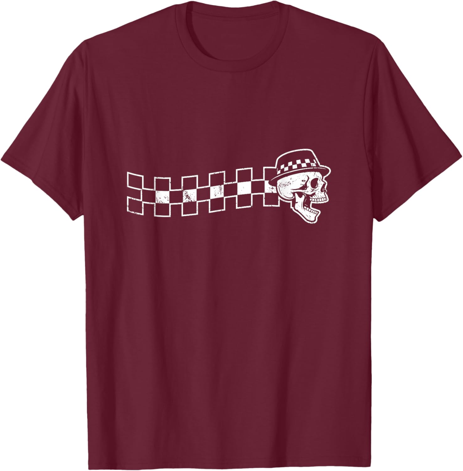 Checker Wave Head Ska Design T-Shirt - T-Shirt | Maroon