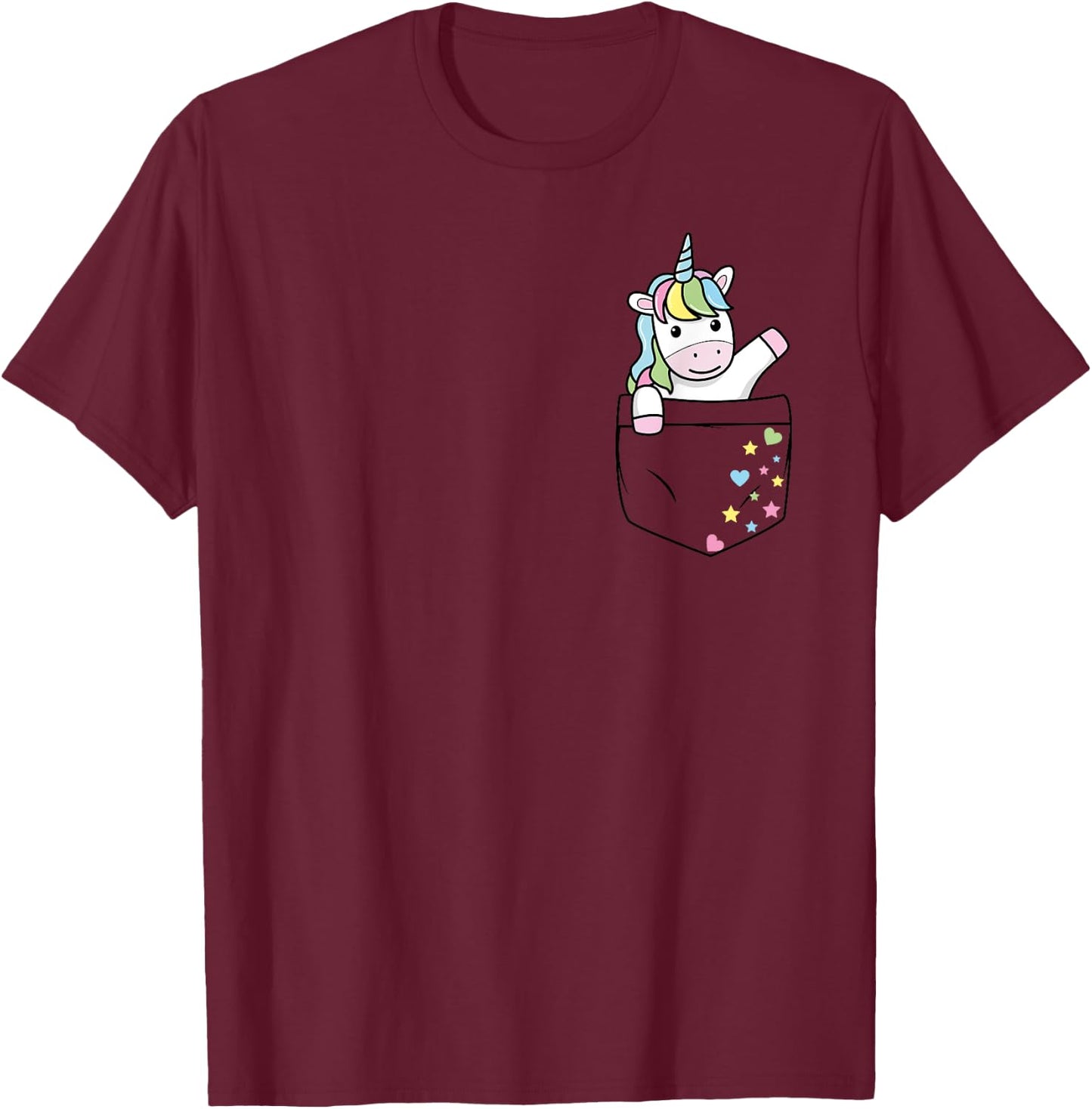 Cute Unicorn in My Pocket colorful pastel Magical Stars Gift T-Shirt - T-Shirt | Maroon