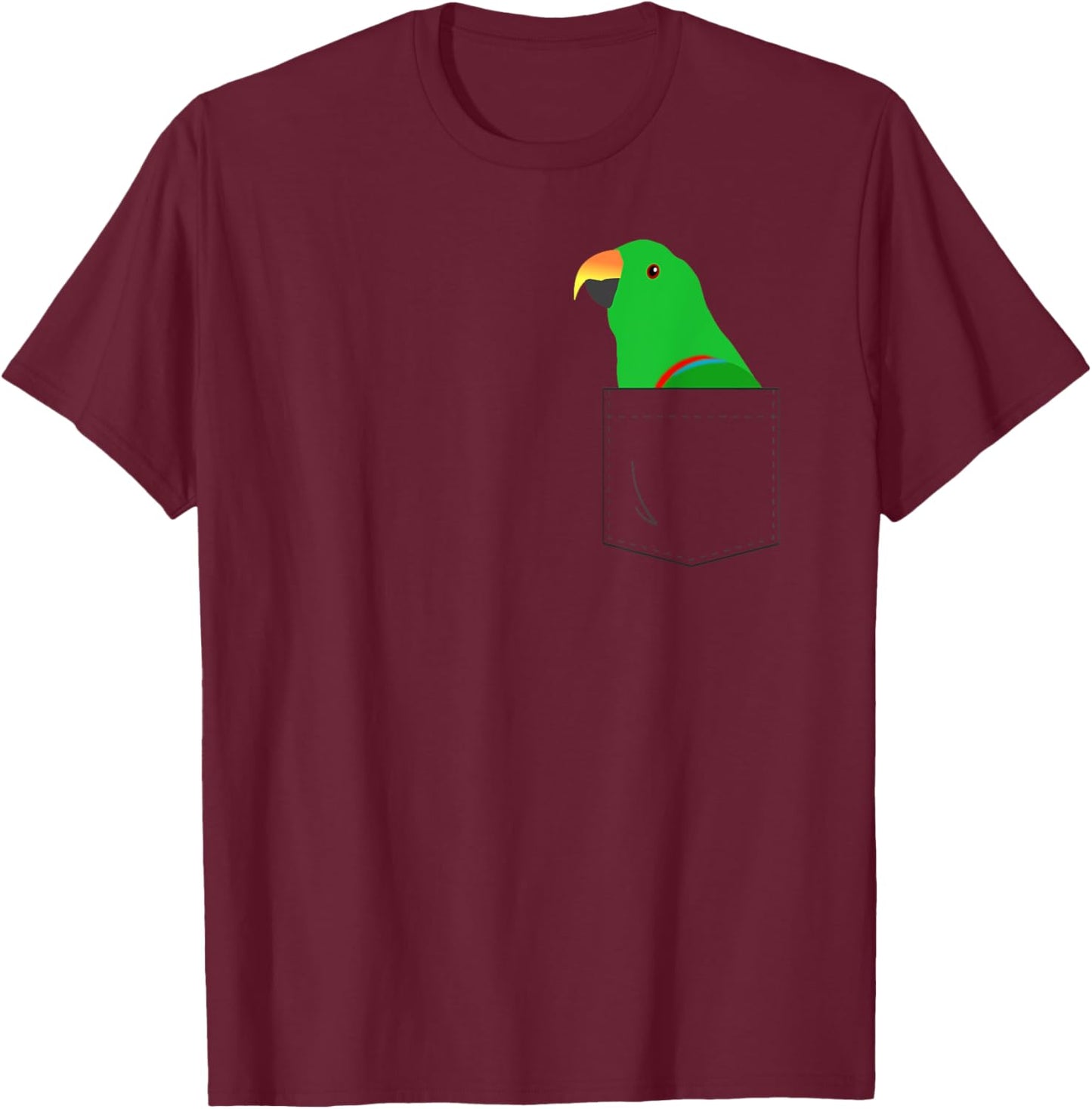 Eclectus Male Parrot, Fake Pocket T-Shirt - T-Shirt | Maroon