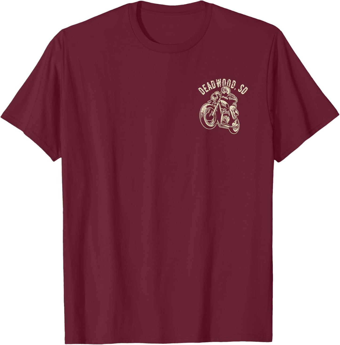 Deadwood South Dakota Motorcycle Skull Rider Vintage Design T-Shirt - T-Shirt | Maroon
