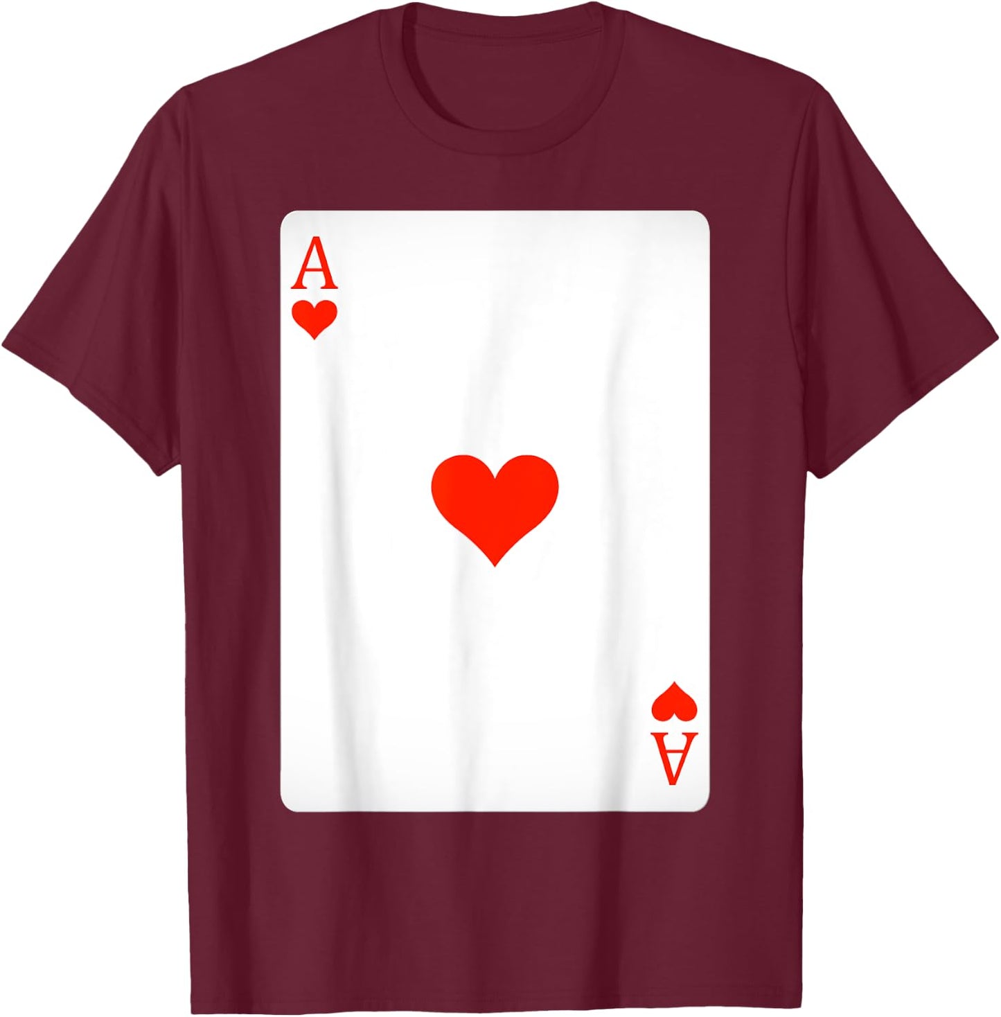 Ace of Hearts Playing Cards Shirt Easy Halloween Costume T-Shirt - T-Shirt | Maroon