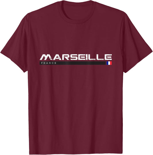 Marseille France Vintage Retro T-Shirt - T-Shirt | Maroon