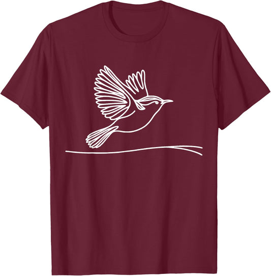 Line Art Bird & Ornithologist Carolina Wren T-Shirt - T-Shirt | Maroon
